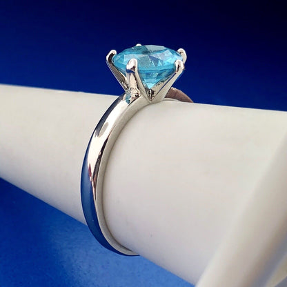 Stunning 925 Sterling Silver Aqua Blue Cubic Zirconia Solitaire Promise Ring