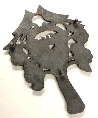Vintage Painted Cast Iron Natural Bridge Va Red Bird Tree Rustic Hot DishTrivet