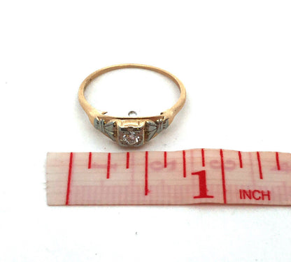 Vintage Designer SH 14K Yellow White Gold Round Diamond Engagement Ring