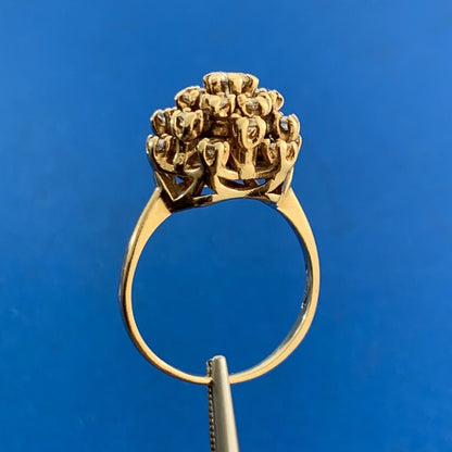 Vintage 14K Yellow Gold Diamond Cluster Tiered Dome Cocktail Ring