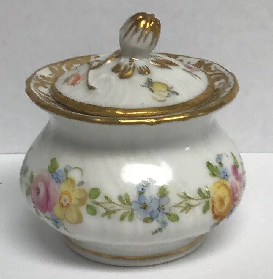 Vintage Dresden Hand Painted Gold Leaf Floral Lidded Cup/Pot No Saucer Inkwell