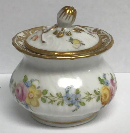 Vintage Dresden Hand Painted Gold Leaf Floral Lidded Cup/Pot No Saucer Inkwell