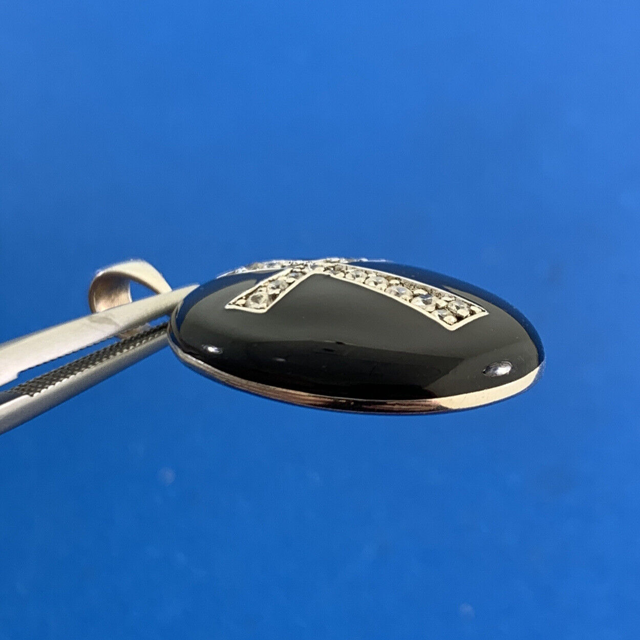 Designer 925 Sterling Silver Black Enamel Cubic Zirconia CZ Cross Pendant