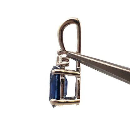 Designer TGGC 10K White Gold Blue Spinel White Topaz Drop Charm Pendant