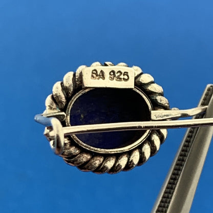 BA Suarti 925 Sterling Silver Lapis-Lazuli Oval Cabochon Dangle Wire Earrings