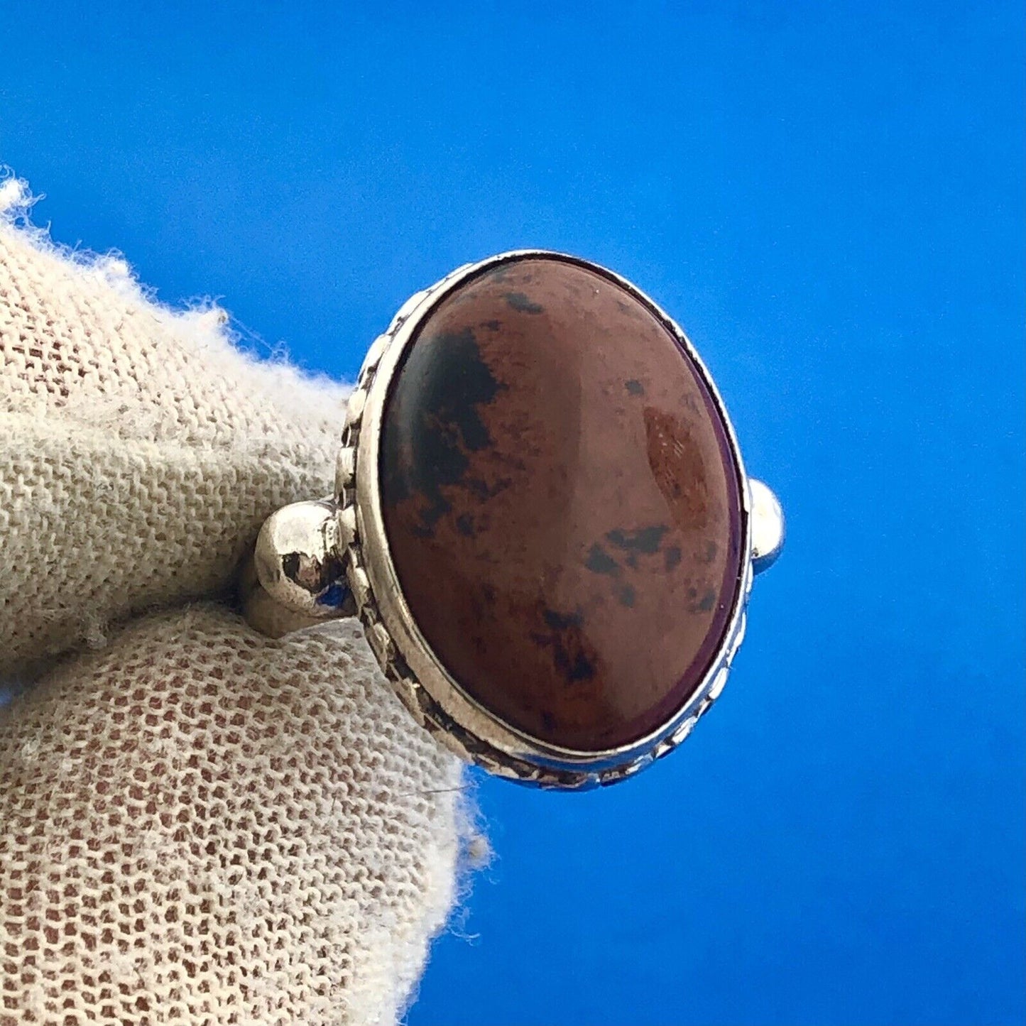 Gorgeous Sterling Silver 925 Oval Cut Brown Red Jasper Ring Size 5.5