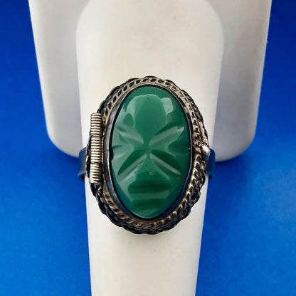 Lovely Sterling Silver 925 Onyx Colored Glass Snuff Poison Pill Adjustable Ring