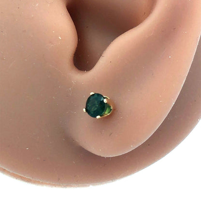 Lovely 14k Yellow Gold Round Cut Green Amethyst Stud Earrings w/ Friction Backs