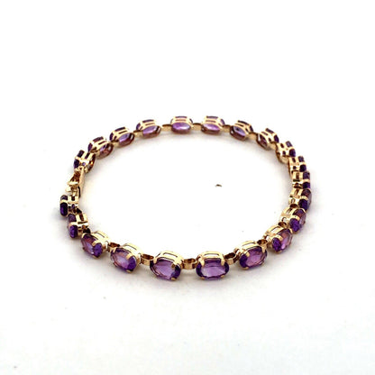 Designer 10K Yellow Gold Purple Amethyst February Birthstone Tennis Bracelet