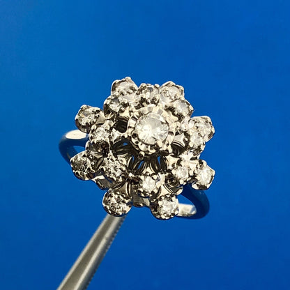 Gorgeous 14k White Gold Round Cut Diamond Blooming Tower Cluster Ring Size 7.5