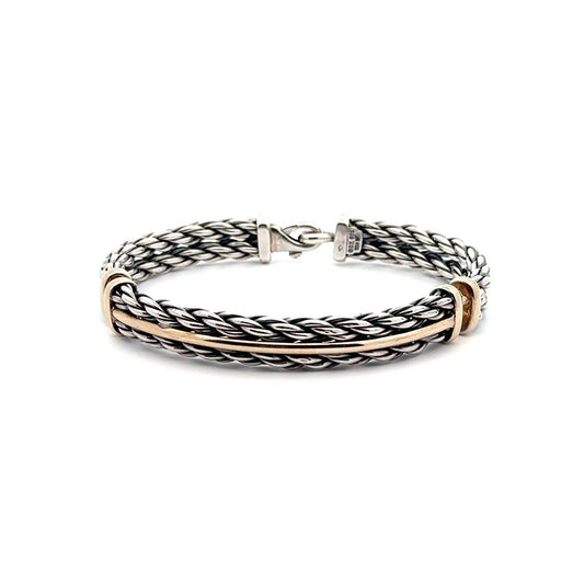 David Yurman 925 Sterling Silver 18K Yellow Gold Cable Bar Chain Cuff Bracelet