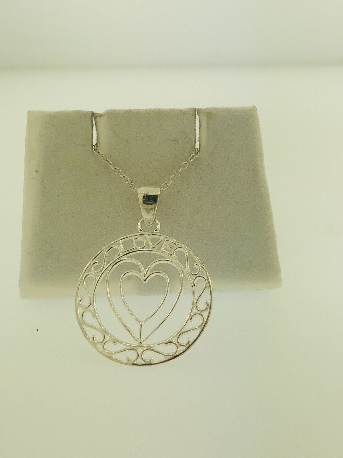 Sterling Silver 925 Heart Cutout Love Filigree Sweetheart Disc Pendant Necklace