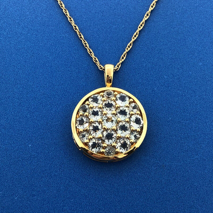 Designer HN Gold Plated Sterling Silver 925 Blue Topaz Circle Pendant Necklace