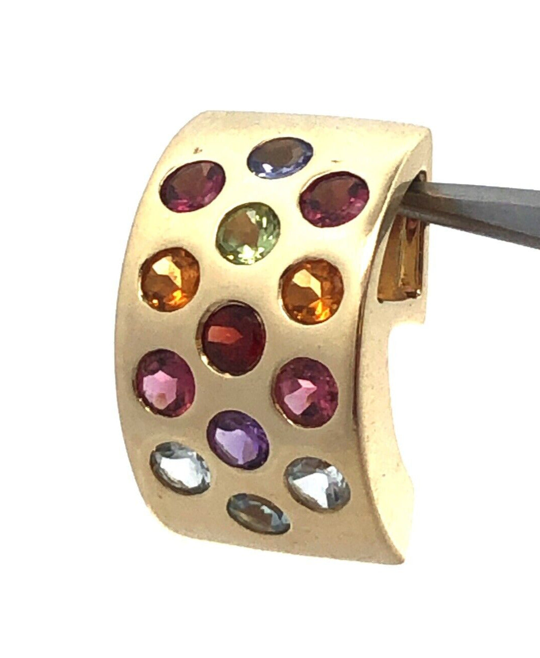 Designer 14K Yellow Gold Round Multi-Gemstone Rectangle Modernist Pendant