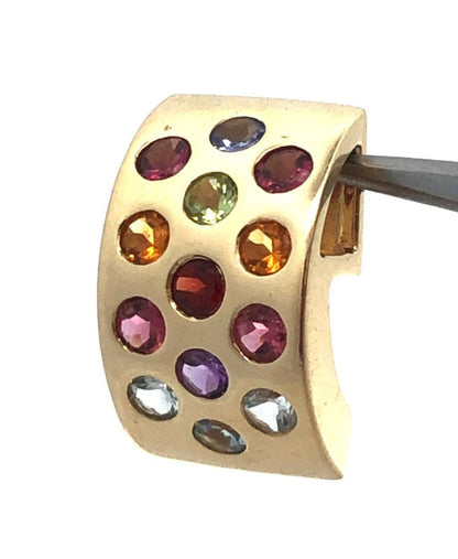 Designer 14K Yellow Gold Round Multi-Gemstone Rectangle Modernist Pendant