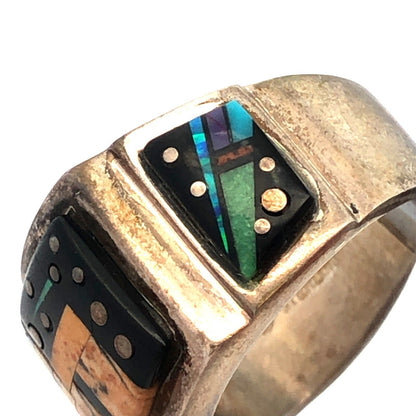 Calvin Begay Starry Night in the Pueblo Sterling Silver 925 Navajo Band Ring