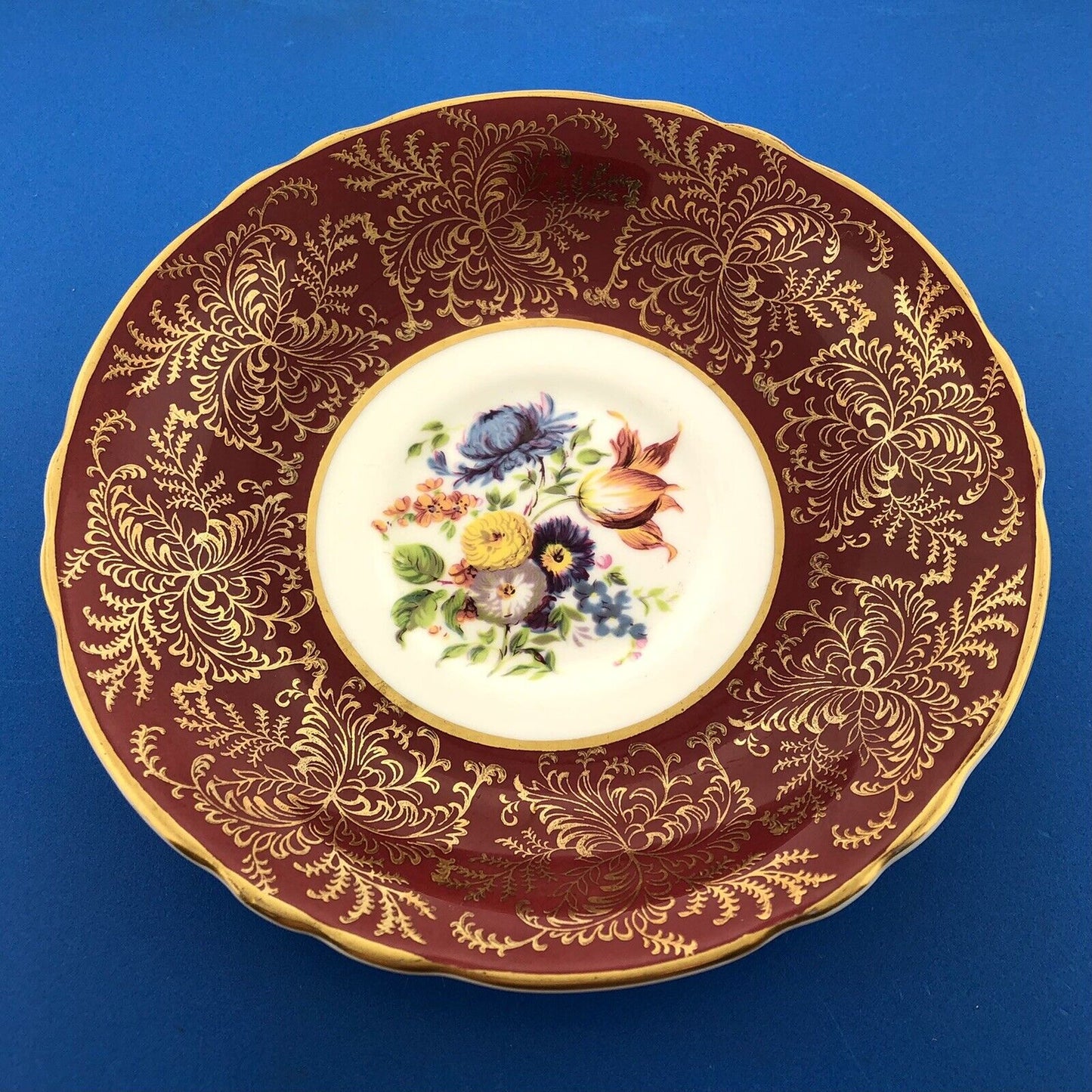 Paragon By Appointment English Bone Burgundy Gold Floral Tea Cup/Saucer