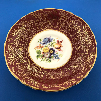 Paragon By Appointment English Bone Burgundy Gold Floral Tea Cup/Saucer