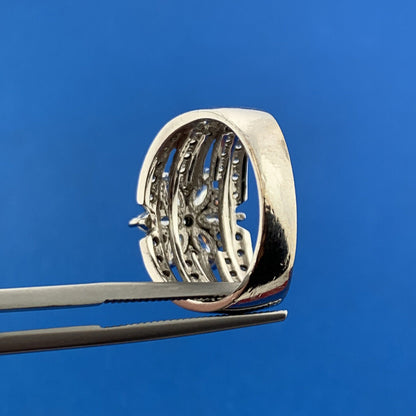 Designer 925 Sterling Silver Cubic Zirconia Floral Cluster Statement Band Ring