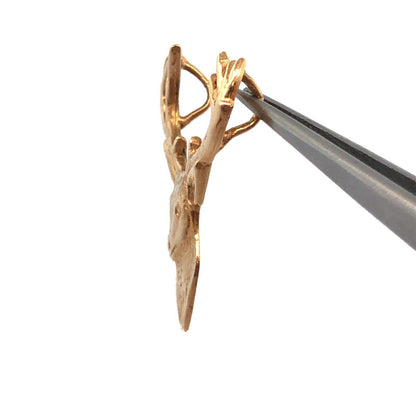 14K Yellow Gold Textured Buck Stag Male Deer Animal Hunter's Pendant
