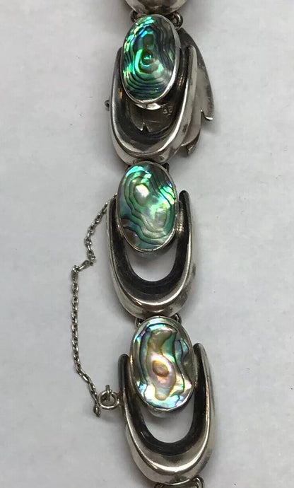 Vintage Artisan ND Sterling Silver 925 Abalone Shell Horse Shoe Link Bracelet