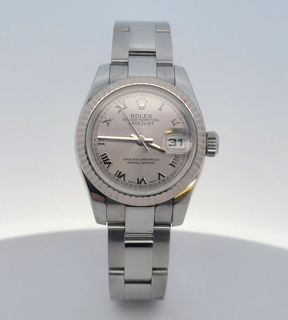 Ladies Rolex Oyster Perpetual Datejust Stainless Rhodium Roman Dial - 179174