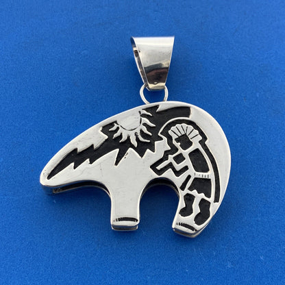 Vintage Native American 925 Sterling Silver Storyteller Statement Bear Pendant