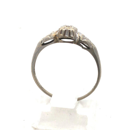 Art Deco 14K White Gold Diamond Solitaire Sweetheart Scroll Engagement Ring