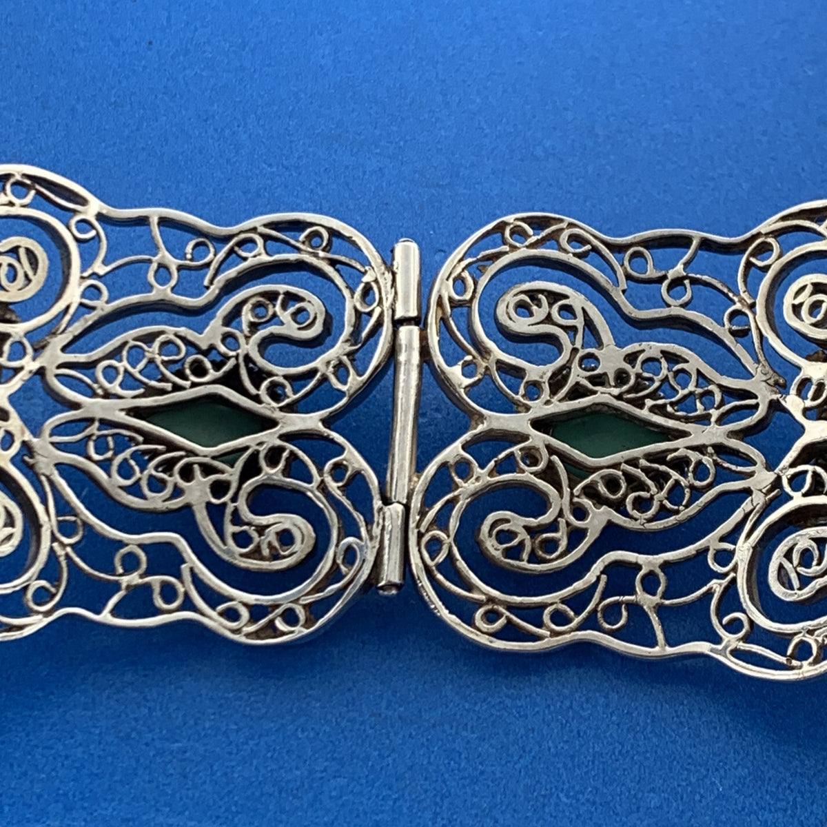 Designer Sterling Silver Turquoise Open Filigree Statement Hinged Cuff Bracelet