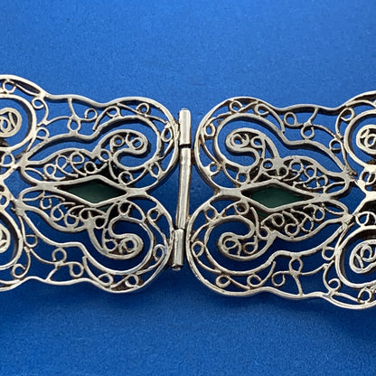Designer Sterling Silver Turquoise Open Filigree Statement Hinged Cuff Bracelet