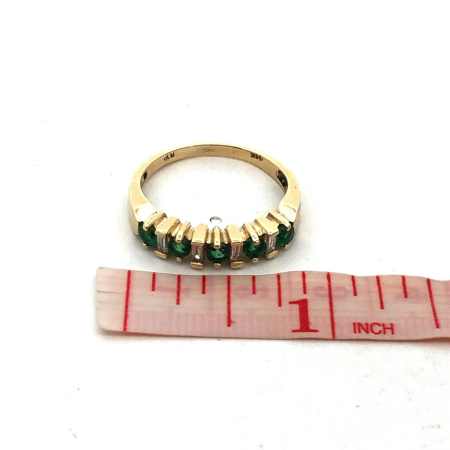 Designer 14K Yellow Gold Green Emeralds Diamond Wedding Anniversary Band Ring
