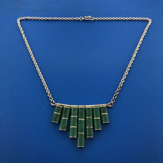 Estate Modernist 925 Sterling Silver 925 Malachite Abstract Statement Necklace