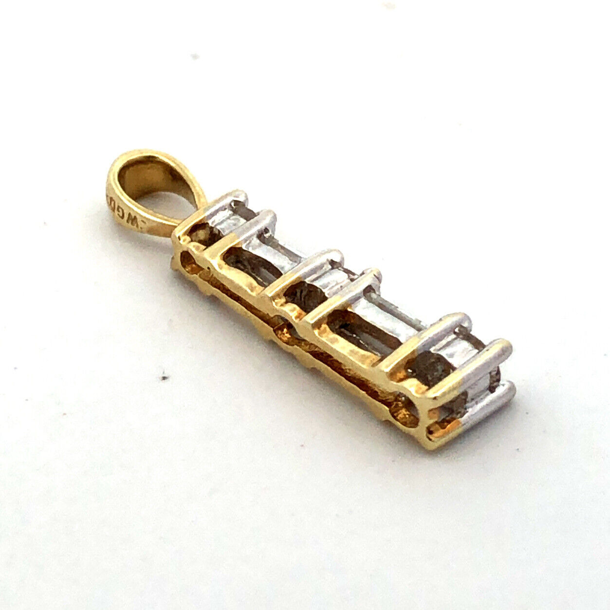 14K Yellow Gold Designer WGD Diamond Infinity Eternity Anniversary Bar Pendant