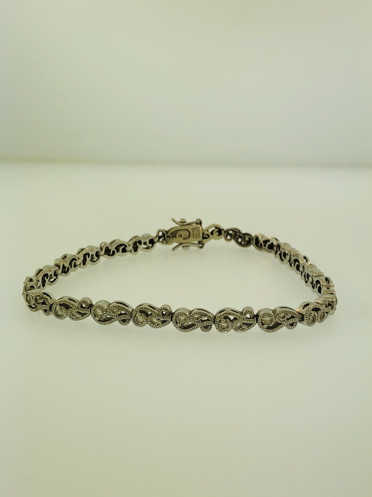 Tacori Sterling Silver 925 Cubic Zirconia CZ Open Scroll Link Tennis Bracelet
