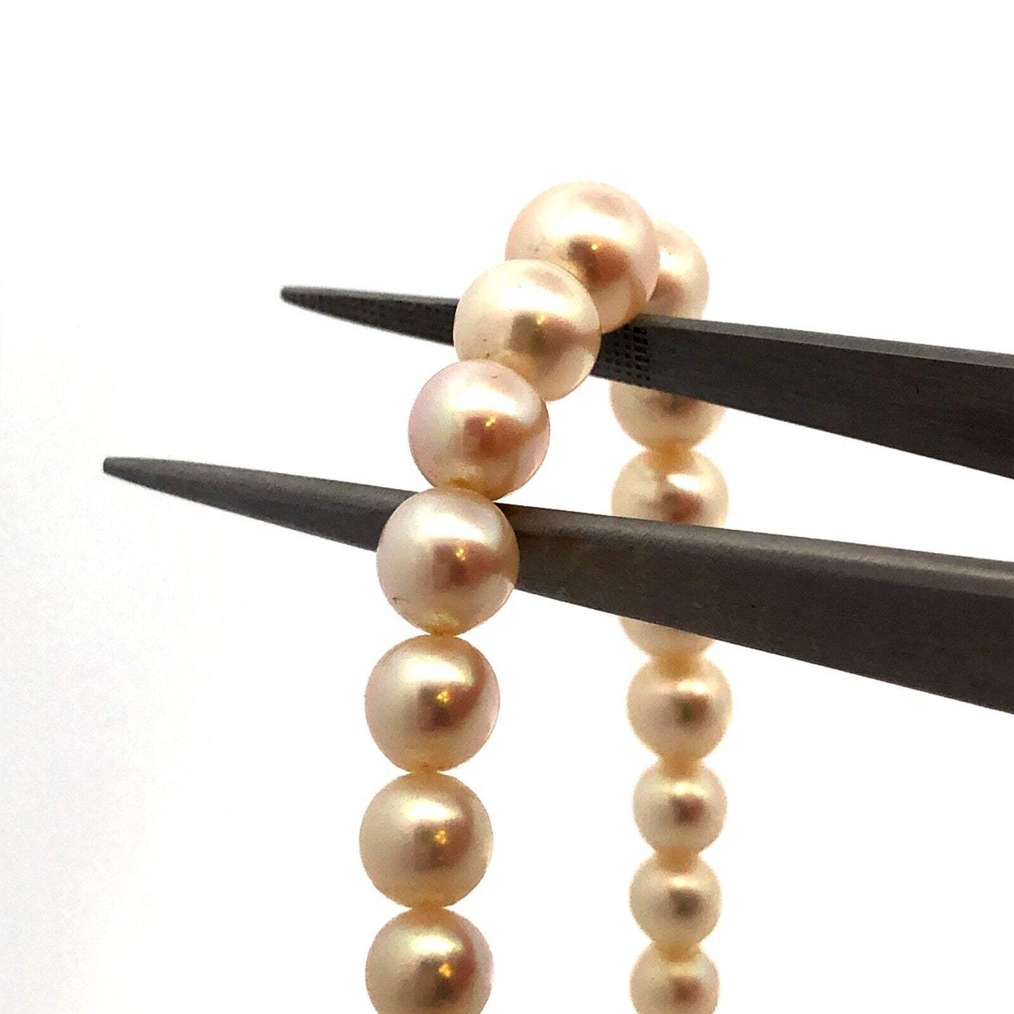 Vintage Designer 925 Sterling Silver Graduated Round Pearl Beaded Necklace