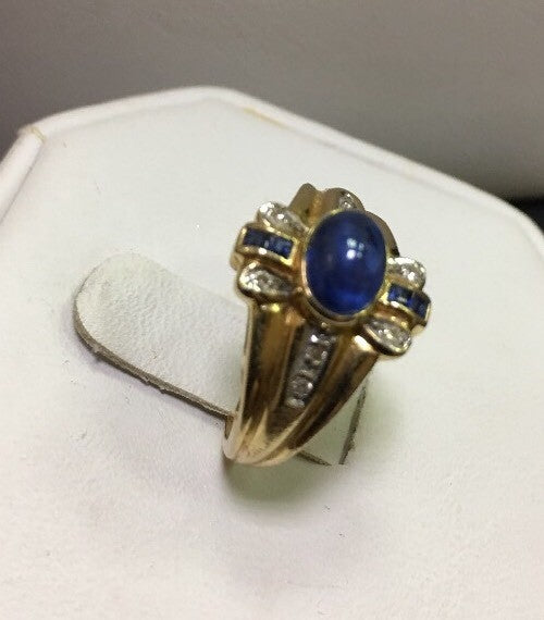 Modern 14k Yellow Gold Sapphire and Diamond Accent Ring