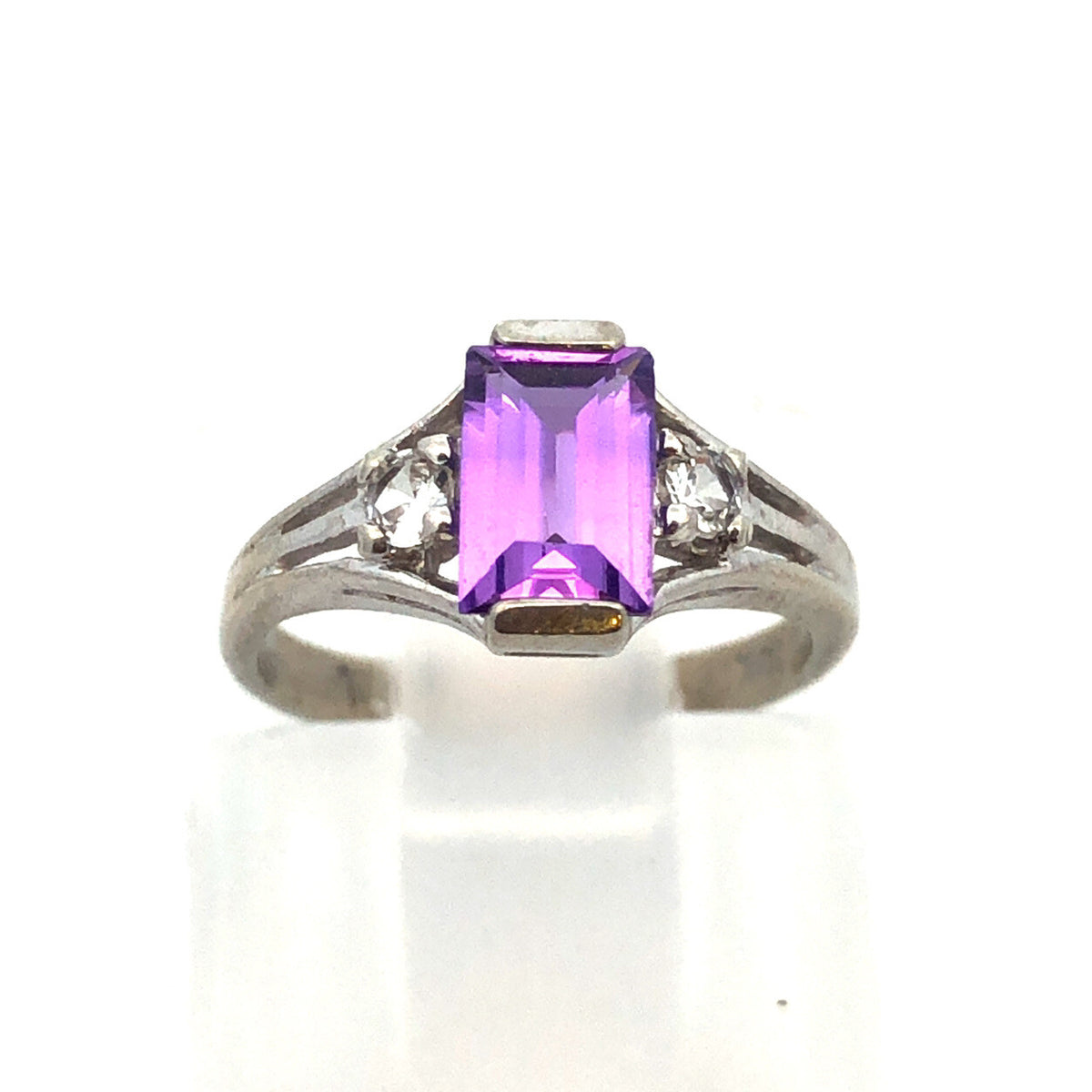 Vintage 10K White Gold Baby's Child's Amethyst White Topaz February Ring