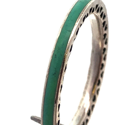 PANDORA 925 Silver Radiant Hearts 191011NRG Royal Green CZ Enamel Stackable Ring