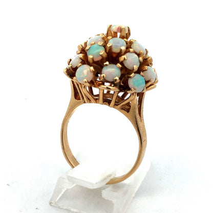Vintage Designer 14K Yellow Gold Opal Cluster Statement Cocktail Ring