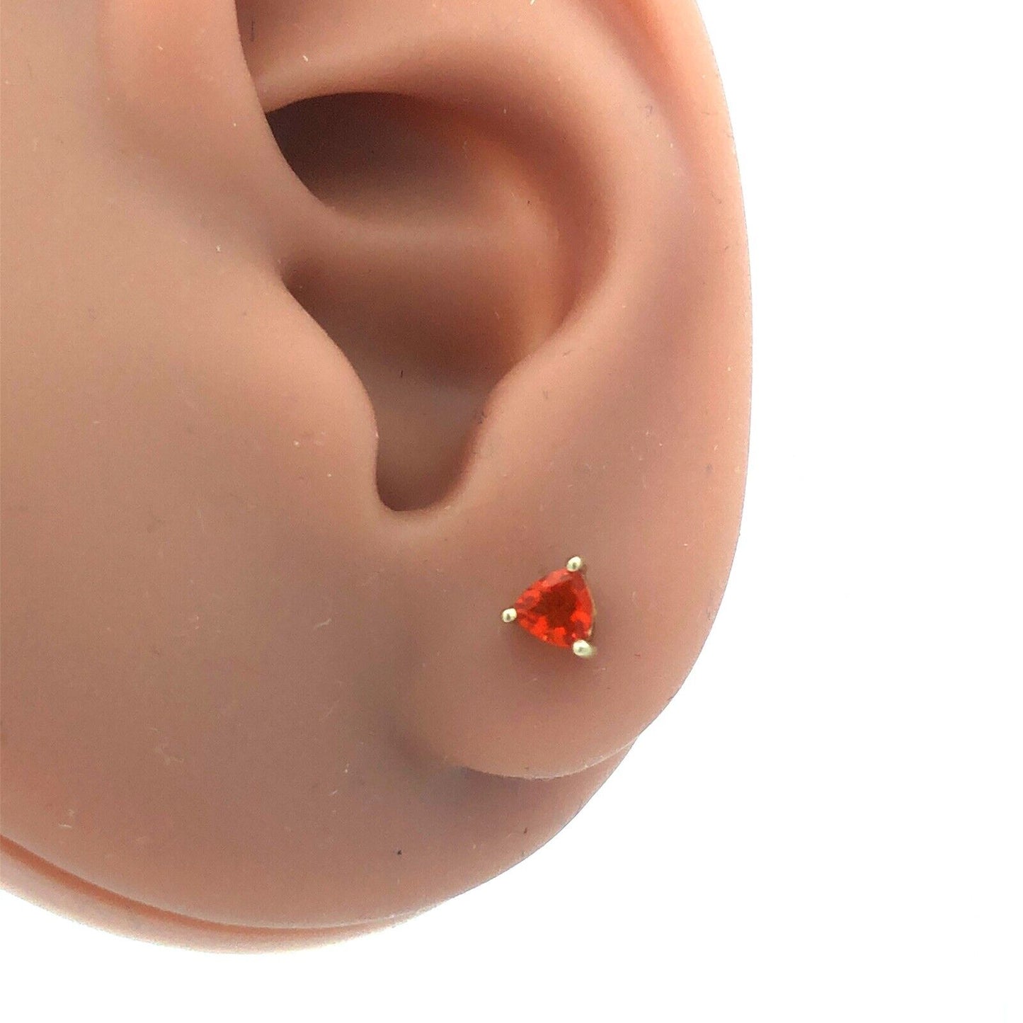 Designer 10K Yellow Gold Trillion Cut Orange Cubic Zirconia CZ Stud Earrings