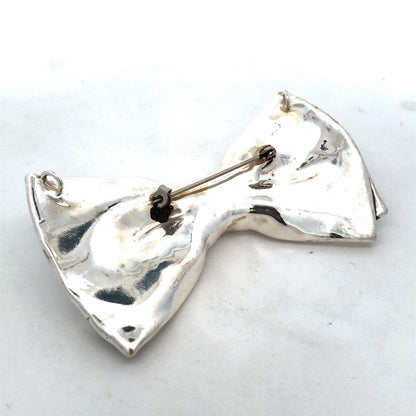 Vintage 925 Sterling Silver Bow Statement Pin Combination Brooch Pendant