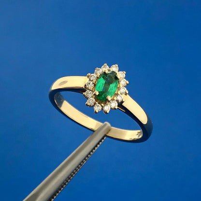 ANGARA 14K Yellow Gold Oval Emerald Diamond Halo Princess Diana Inspired Ring