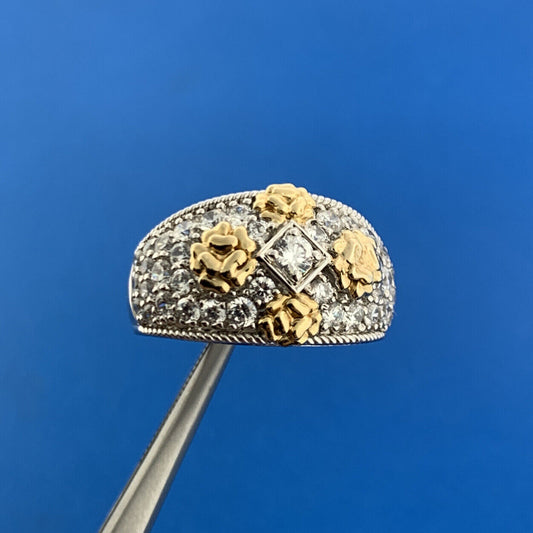 Designer EA Sterling Silver Gold Accent Cubic Zirconia Statement Dome Ring