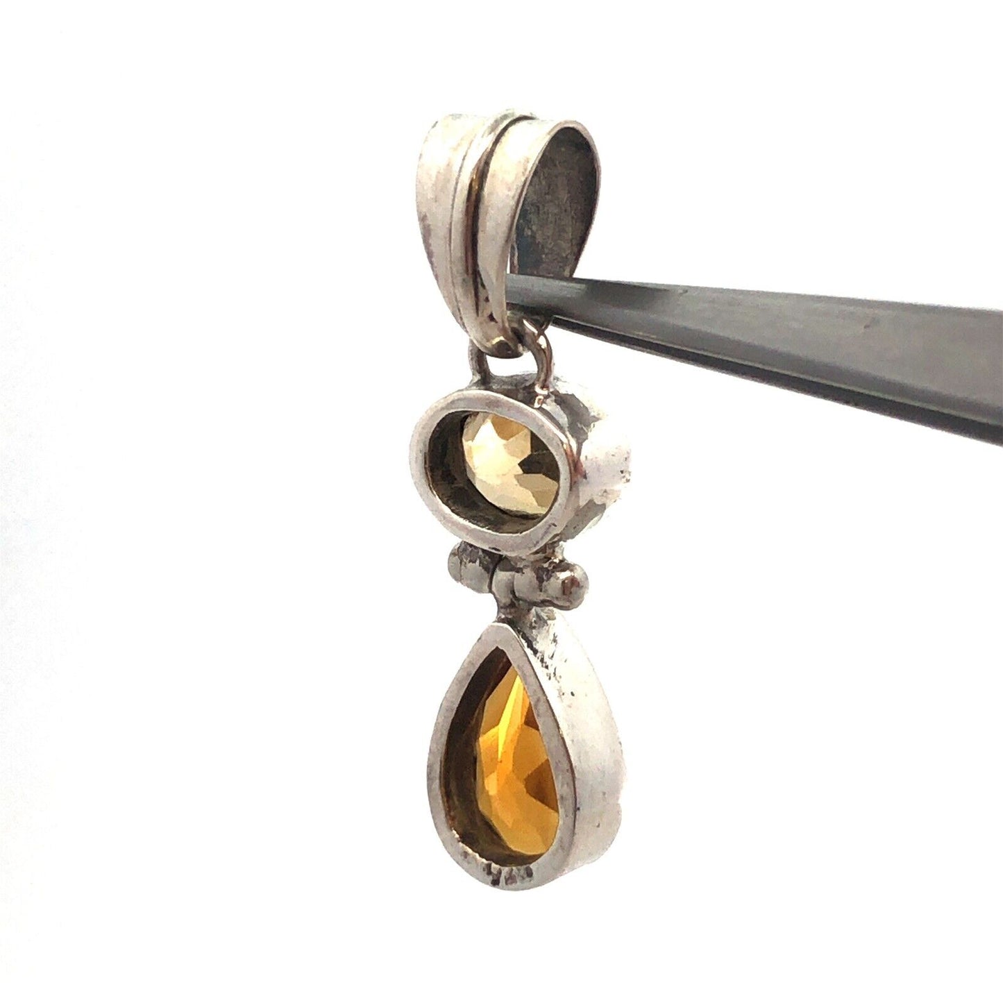 925 Sterling Silver Citrine Prasiolite Drop Dangle Statement Pendant