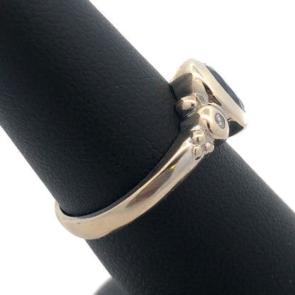 14K White Gold Oval Sapphire Solitaire Diamond Accent Modernist Anniversary Ring