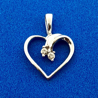 Designer TAJ 14K White Gold Diamond Modernistic Intertwined Heart Charm Pendant