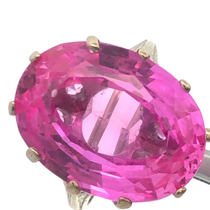 Designer 10k White Gold Oval Cut Hot Pink Sapphire Statement Cocktail Ring
