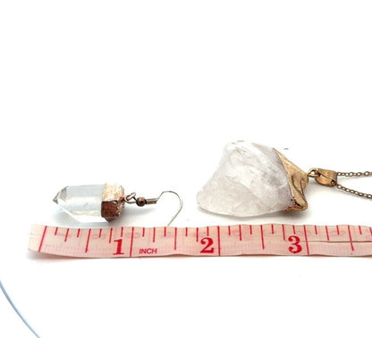Vintage Gold & Silver Tone Crystal Quartz Chakra Healing Necklace Earrings Set
