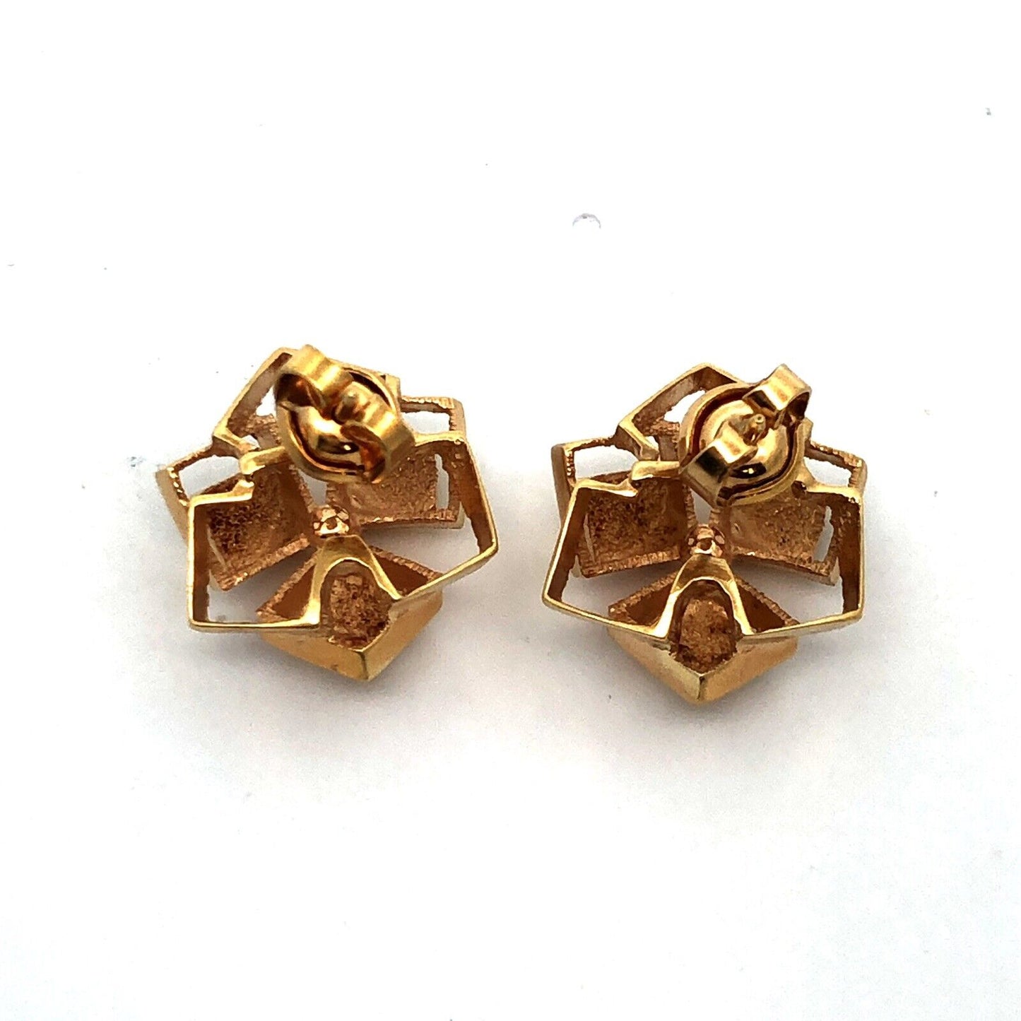 Designer 14K Yellow Gold Modernist Geometric Square Statement Stud Earrings