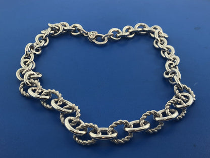 Judith Ripka JR Sterling Silver Textured Polished Rolo Link Diamonique Necklace